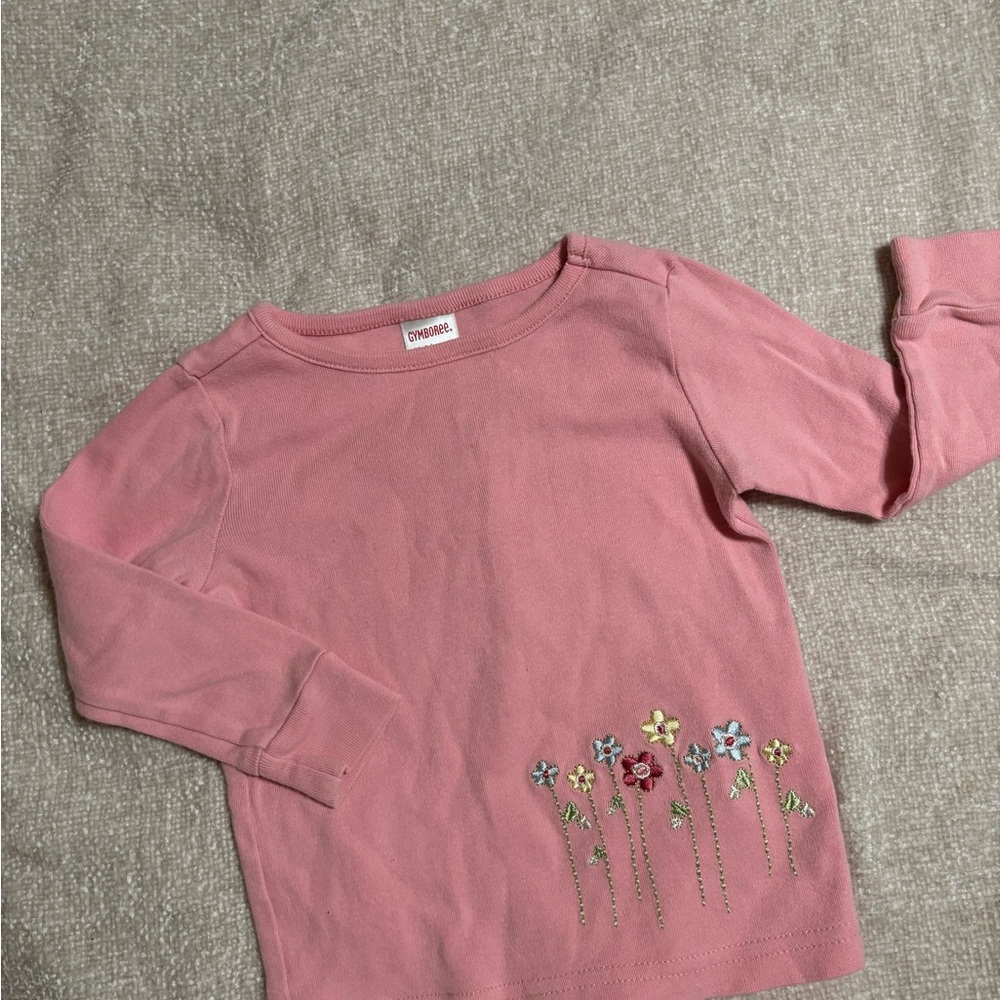 Gymboree Rose Pink Long-Sleeve Tee with Embroidered Flowers